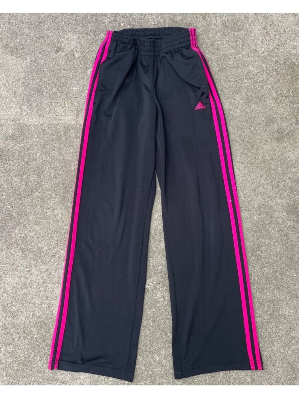 Vintage Y2K Adidas  Wide Leg Track Pants Black Pink Baggy Women's S Streetwear